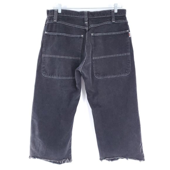 Vintage Zonz Men Wide Leg Jean 100% Cotton Skater Cut Off Black Size 35x25 - Picture 4 of 9